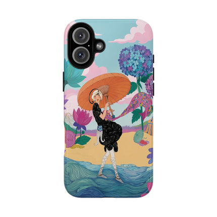🌊☂️ The Lady Of The Flowered Seashore Phone Case – Art Deco Seaside Fashion