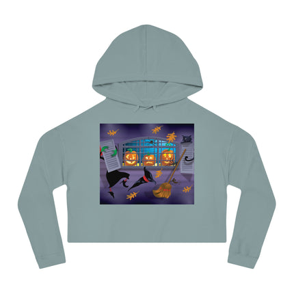 Whimsical Halloween Mischief Women’s Cropped Hooded Sweatshirt