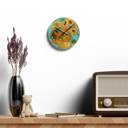 Vase with Twelve Sunflowers by Vincent Van Gogh Acrylic Wall Clock, Round and Square