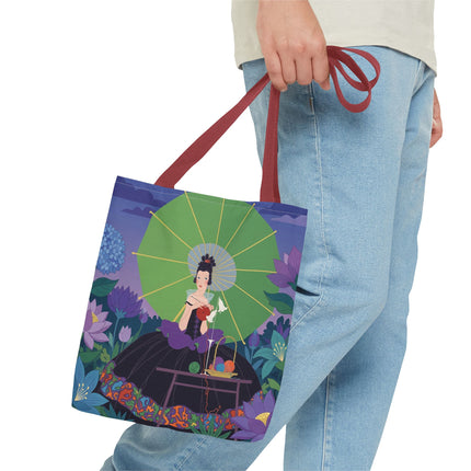 🧶🌸 The Lady Of The Enchanted Knitting Garden Tote Bag – Art Deco Floral Fantasy