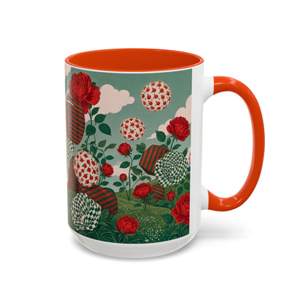 🌹💚 The Scarlet Rose Checkerboard Garden Colorful Mug – Art Deco Floral Whimsy