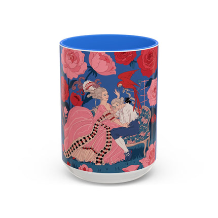 The Lady And The Scarlet Macaw Colorful Mugs – Art Deco Floral Elegance