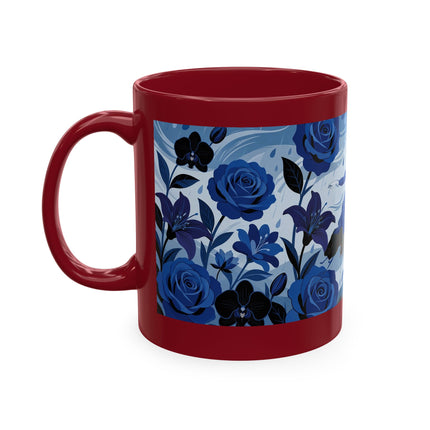 ☔💙 The Lady In The Blue Rain Garden Ceramic Mug – Art Deco Floral Elegance