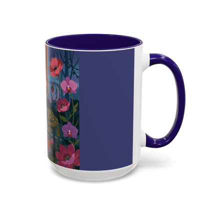 The Lady And The Midnight Birdcage Colorful Mugs – Art Deco Botanical Elegance
