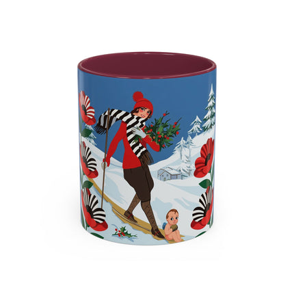 🎿🎄 The Christmas Holly Skier Colorful Mug – Whimsical Holiday Fantasy