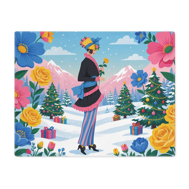 🌹🎄 The Christmas Rose In The Mountains Placemat – Art Deco Holiday Elegance