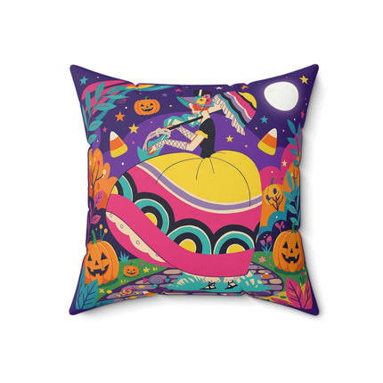 🌙🎃 The Lady Of Moonbeam Hollow Square Pillow – Whimsical Halloween Charm
