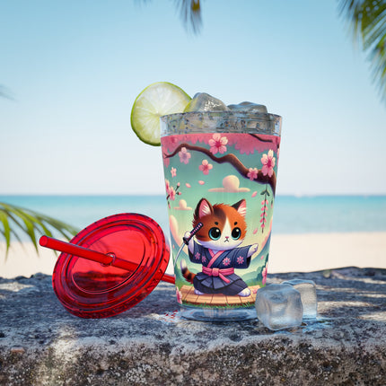 Samurai Kitten Sunsplash Tumbler with Straw, 16oz