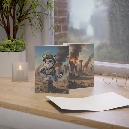 🐆🔭 The Little Ruins Scout Greeting Card – Whimsical Animal Adventure