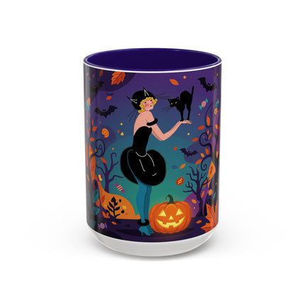 🐈‍⬛🎃 The Midnight Black Cat Masquerade Colorful Mug – Whimsical Halloween Elegance