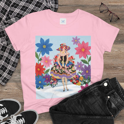 🌸❄️ The Winter Blossom Belle Cotton Tee – Art Deco Floral Fantasy