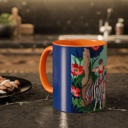 The Lady Of The Scarlet Bow Colorful Mugs – Art Deco Botanical Archer Elegance