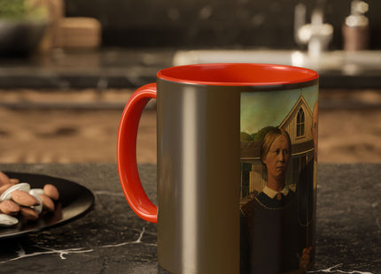 American Gothic by Grant Wood Colorful Mugs (11oz, 15oz)