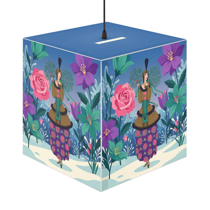 🌹❄️ The Holly Rose Of Winter Light Cube Lamp – Art Deco Christmas Garden
