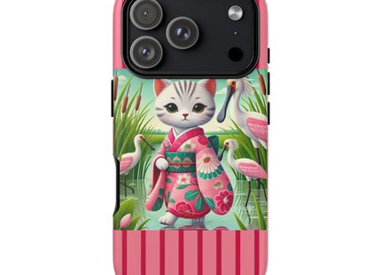 Geisha Kitten Strolls Among the Spoonbills Phone Cases