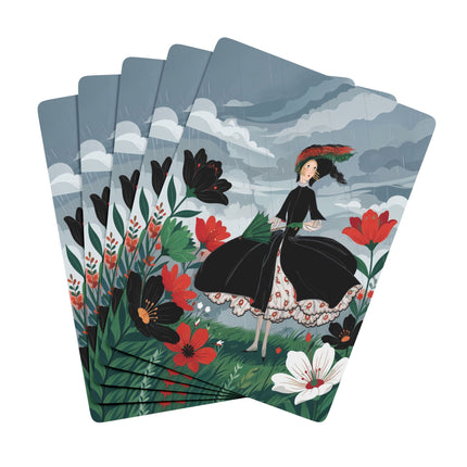 🌧️🌺 The Stormy Flower Walk Playing Cards – Art Deco Floral Fashion