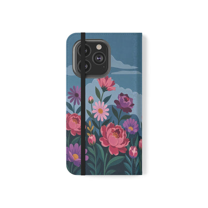🌸☁️ The Lady Among The Giant Flowers Flip Case – Art Deco Floral Fantasy