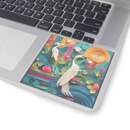 Elegant Egret Oasis Kiss-Cut Stickers (4 Sizes)