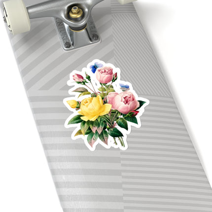 Yellow Rose and Cabbage Rose botanical illustration by Pierre-Joseph Redouté Kiss-Cut Stickers (4 Sizes)