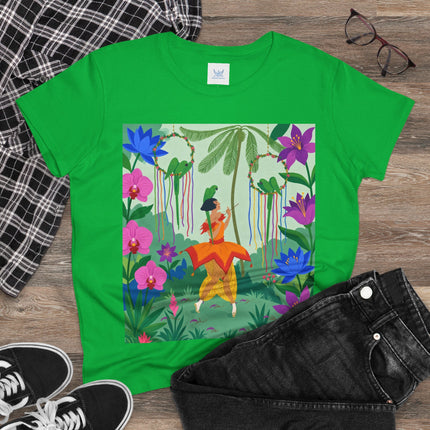 🌺🦜 The Tropical Garden Serenade Cotton Tee – Colorful Art Deco Fantasy