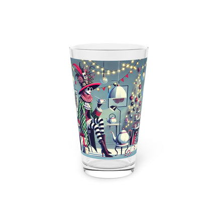 Whimsical Christmas Tea Party Glass, 16oz