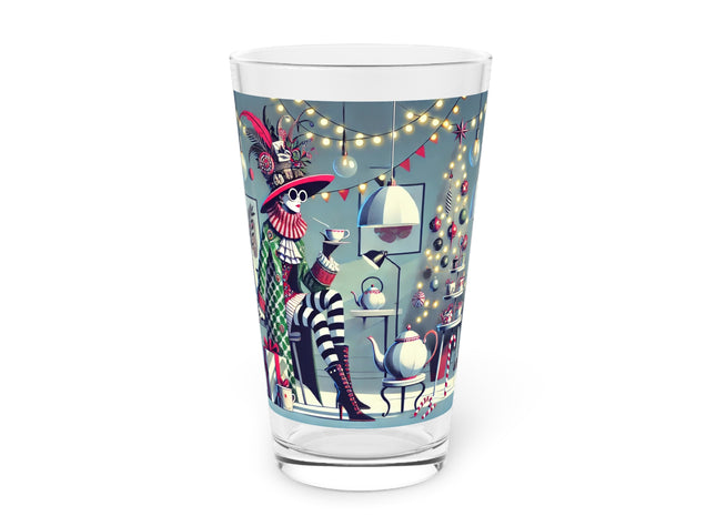 Whimsical Christmas Tea Party Glass, 16oz