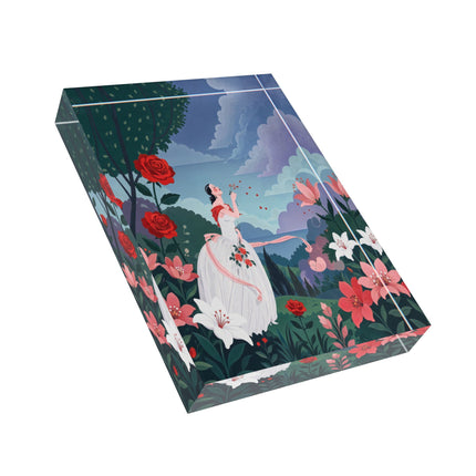 🌹💌 The Lady Of The Whispering Roses Acrylic Art Block – Art Deco Garden Romance