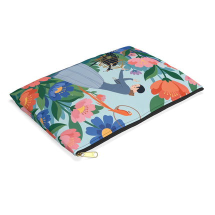🦜🌺 The Lady Of The Garden Aviary Accessory Pouch – Art Deco Floral Whimsy