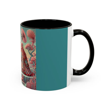 Cherry Blossom Courtesans & Crimson Crab Colorful Mug – Imperial Elegance & Playful Charm