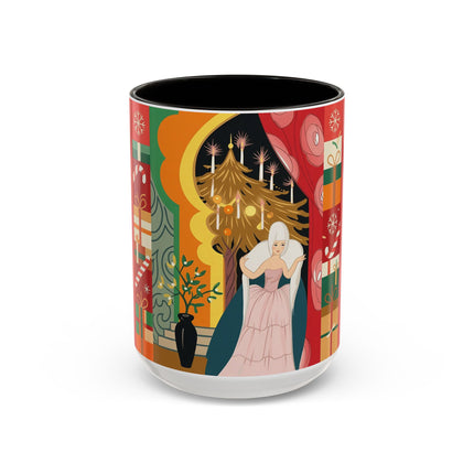 ❤️ The Lady Of The Candlelit Christmas Alcove Colorful Mug – Art Deco Holiday Elegance