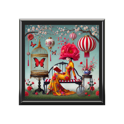 Reading In A Painted Garden Jewelry Box