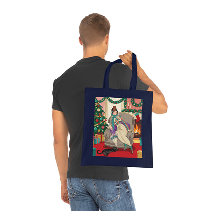 🔥🎄 The Lady Of The Christmas Hearth Cotton Tote Bag – Art Deco Holiday Warmth