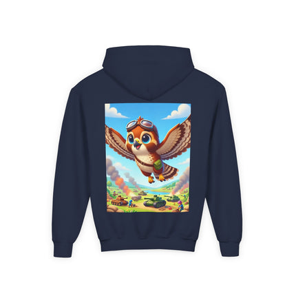 Red-Tailed Hawk in Battle Youth Hooded Sweatshirt – Flight, Courage & High-Flying Adventure