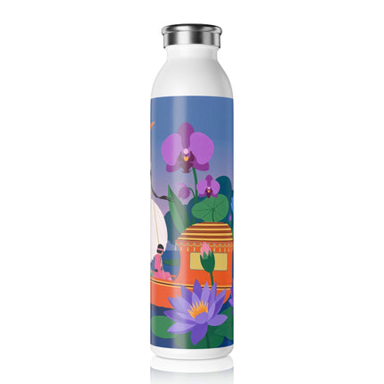 🌸🪷 The Enchanted Lotus Garden Voyage Slim Water Bottle – Art Deco Floral Whimsy