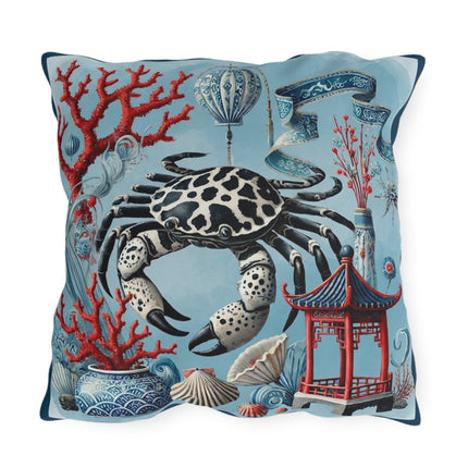 Spotted Crab & Pagoda Outdoor Pillows – Mystical Ocean & Asian Harmony