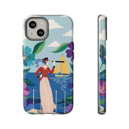🌊🔭 The Lady Of The Seaside Lookout Phone Case – Art Deco Nautical Adventure