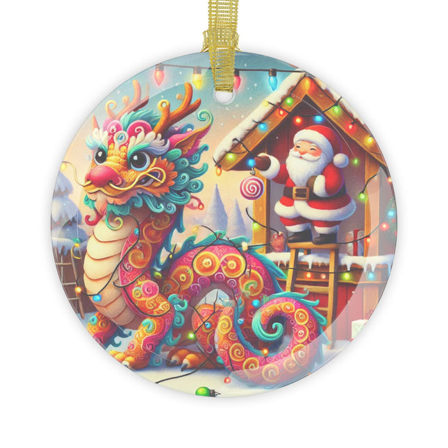 Playful Dragon's Christmas Glass Ornament