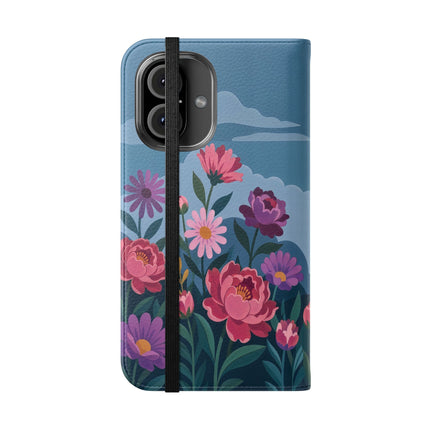 🌸☁️ The Lady Among The Giant Flowers Flip Case – Art Deco Floral Fantasy