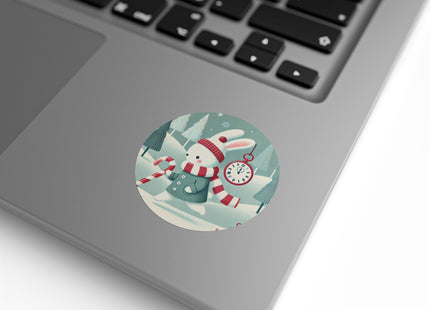 Candy Cane Timekeeper Bunny Round Sticker Label Rolls