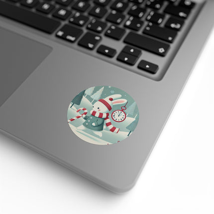 Candy Cane Timekeeper Bunny Round Sticker Label Rolls