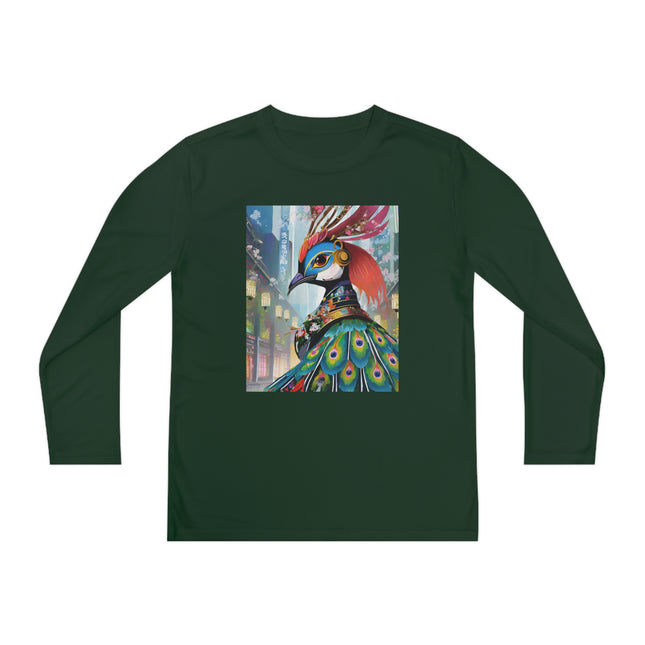 Techno Plumes Youth Long Sleeve Competitor Tee – Futuristic Elegance & Neon Feathers