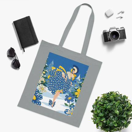 💙🎄 The Bluebell Christmas Promenade Cotton Tote Bag – Art Deco Holiday Elegance