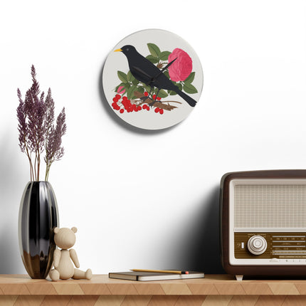 Blackbird & Rose Acrylic Wall Clock