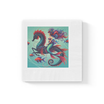 Mermaid & Sea Dragon White Coined Napkins – Ocean Guardian & Mythic Beauty