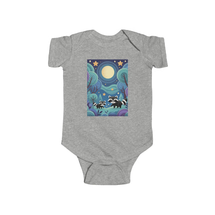 Enchanted Nighttime Raccoons Baby Bodysuit – Whimsical Forest Night Sky Design