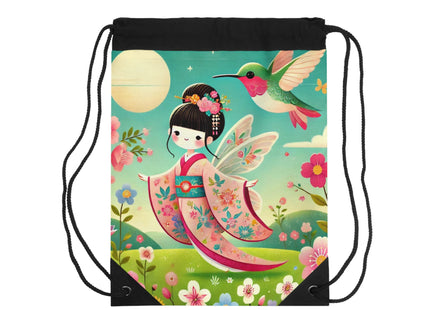 Geisha Fairy and the Hummingbird Drawstring Bag