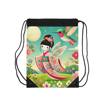 Geisha Fairy and the Hummingbird Drawstring Bag