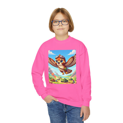 Red-Tailed Hawk in Battle Youth Crewneck Sweatshirt – Flight, Focus & Fearless Energy