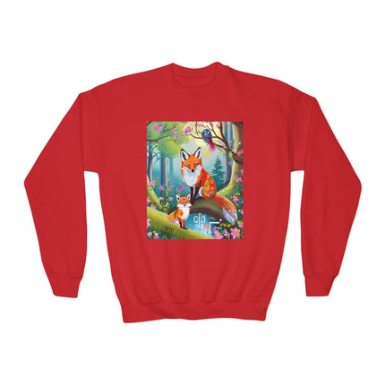 Mischievous Fox Youth Crewneck Sweatshirt – Playful Forest Fun
