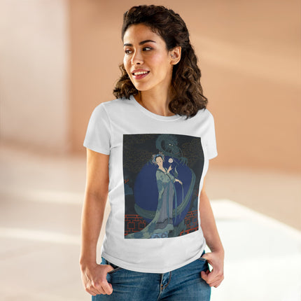 🐉🪷 The Lady Of The Lotus Dragon Cotton Tee – Art Deco Asian Fantasy